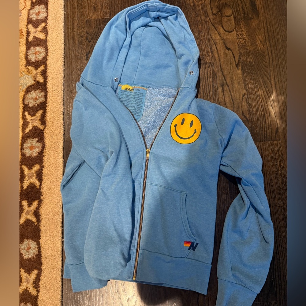 Aviator nation blue large zip up hoodie worn